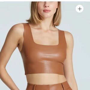 Commando Faux Leather Squareneck Crop Top in Cocoa